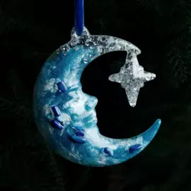 Christmas tree toy with lapis lazuli "Crescent" from the Rozhdestvenskaya collection